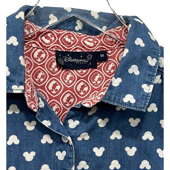 Disneyland Paris Size 36 Chambray Mickey Mouse Shirt Cap Sleeve Button Down - Picture 2 of 6